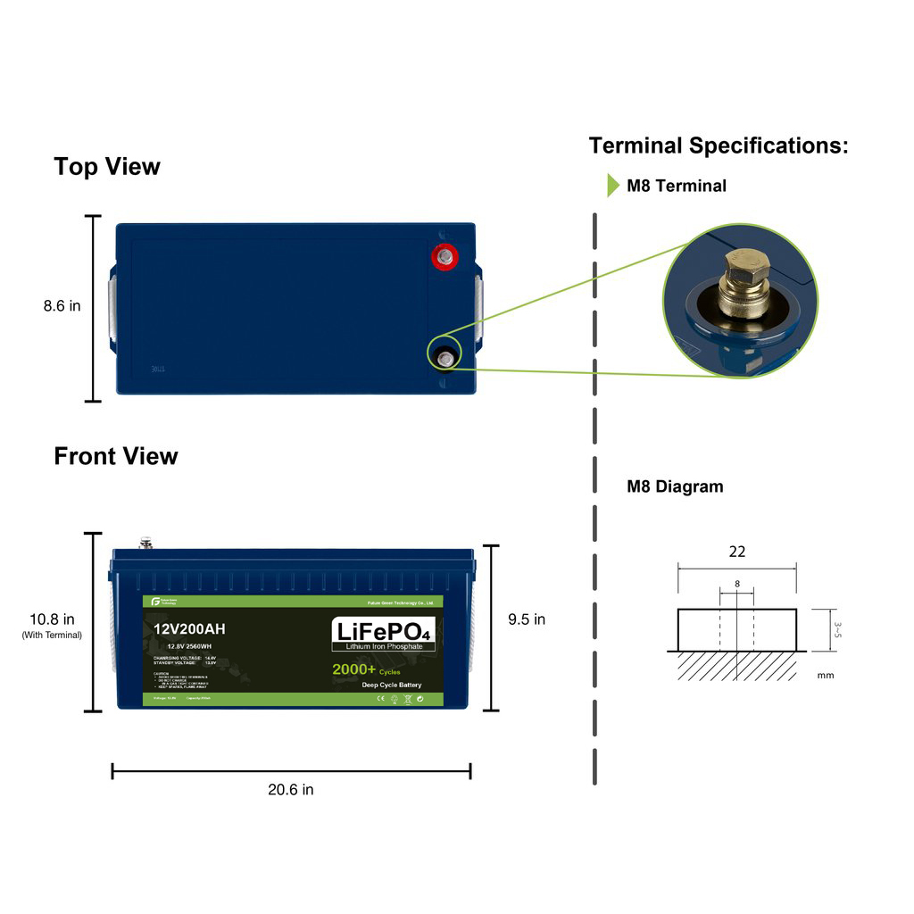 Battery size 12V200ah